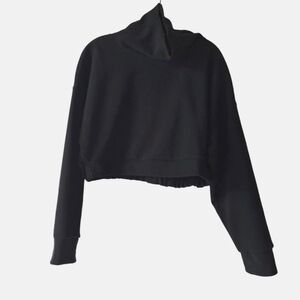 Oak + Fort Extra Small Black Long Sleeve Elastic Hem Cropped‎ Turtle-Neck Top